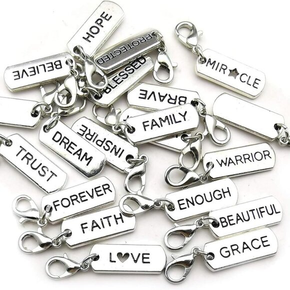 20pcs Craft Supplies Handmade Inspiration Words Dangle Charms Pendant with Lobst - Picture 1 of 6